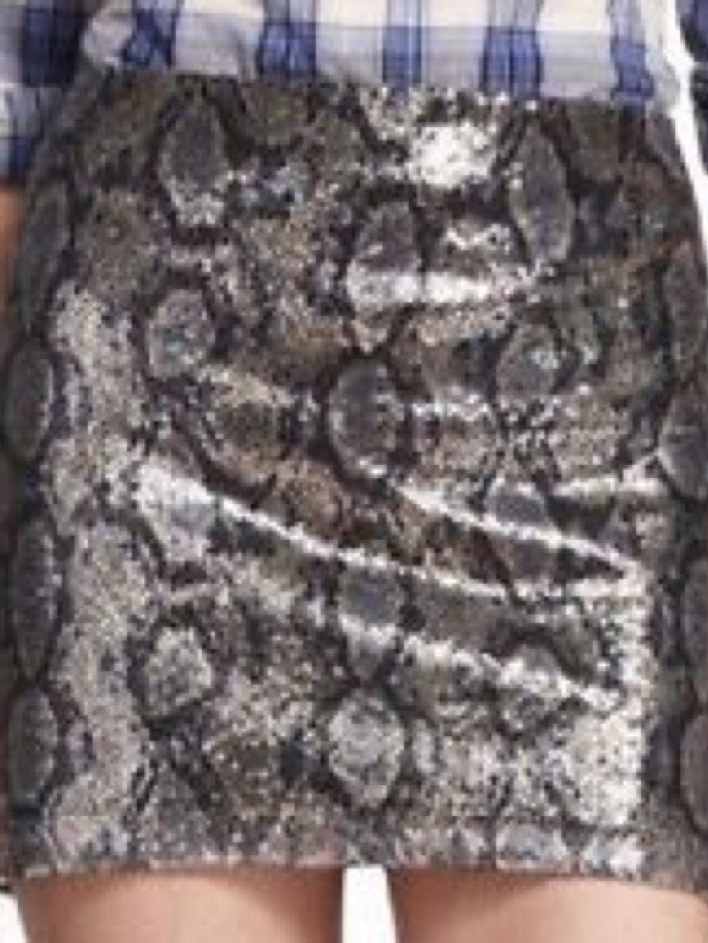 Express Sequined Snake-Print Mini Skirt - Silver & Black